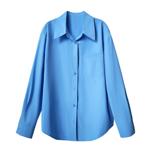 法式尖领克莱因蓝衬衫 空气感微宽松不易皱通勤冬季中性衬衣女