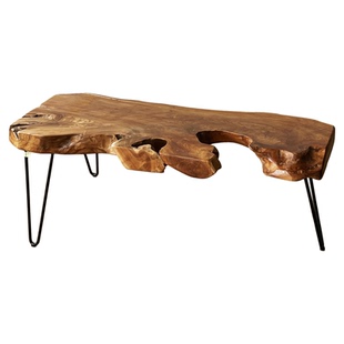 侘寂异形柚木茶几不规则实木小茶桌民宿东南亚原木板茶台长条桌子