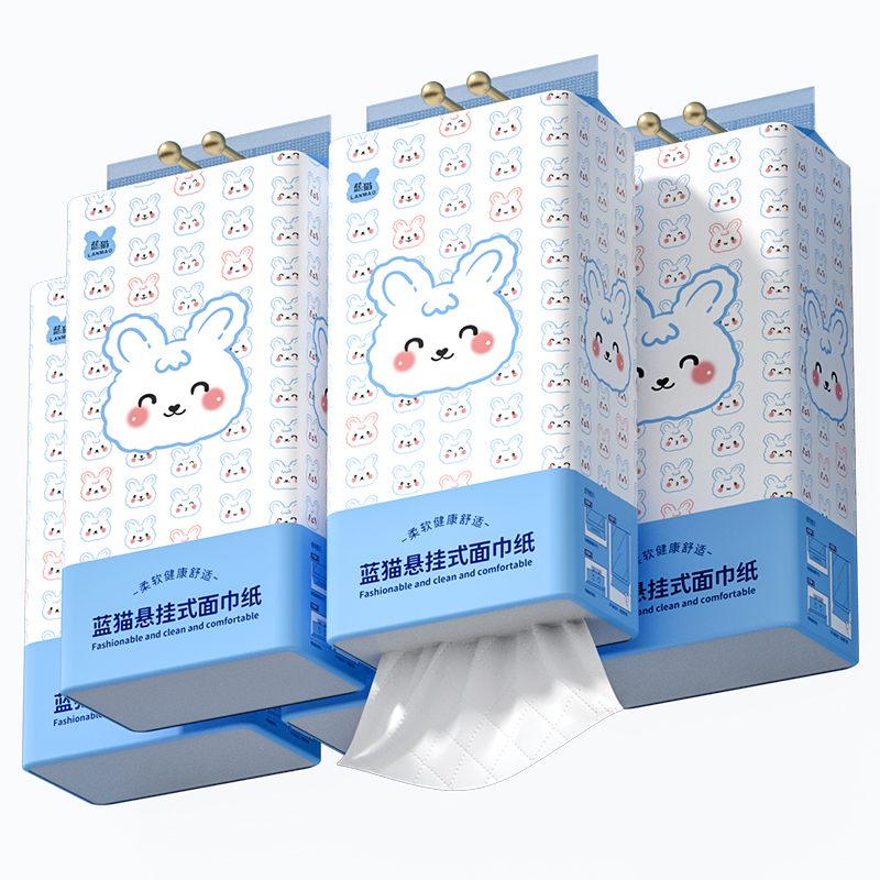 蓝猫家用擦手纸10提卫生纸整箱批挂式抽纸厕纸餐巾纸面巾纸可湿水