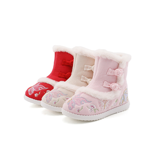 老北京布鞋女童绣花鞋民族风儿童古风棉鞋宝宝冬季加绒古装汉服鞋