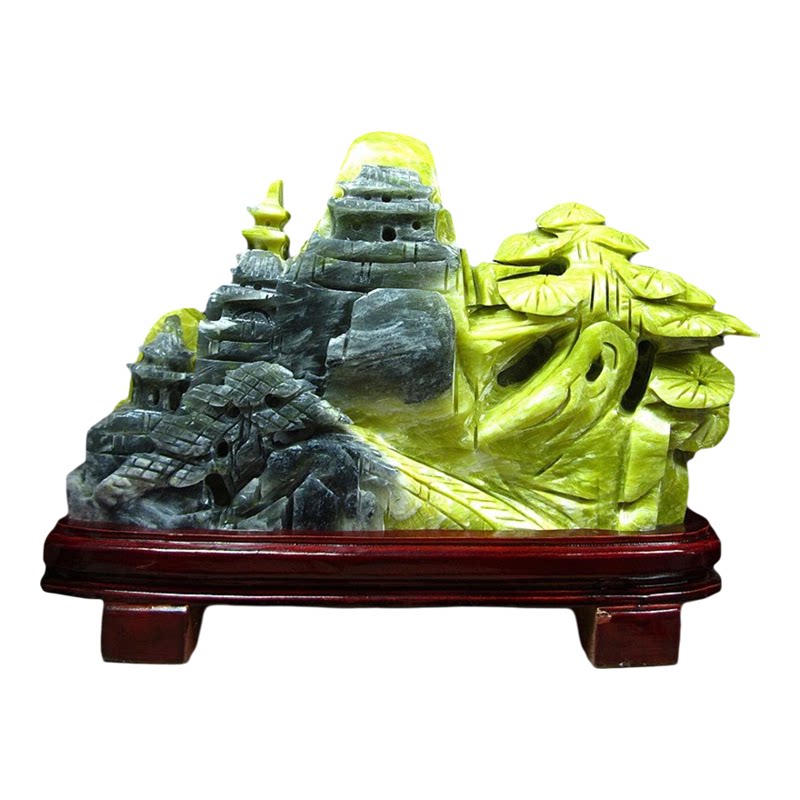 天然玉石山水纯手工雕刻摆件