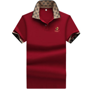 正品保罗plol衫短袖红色t恤男新款2025翻领男士衣服胖子大码半袖t