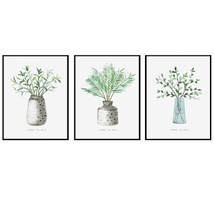 北欧客厅装饰画现代简约沙发背景墙壁三联画ins清新绿植餐厅挂画