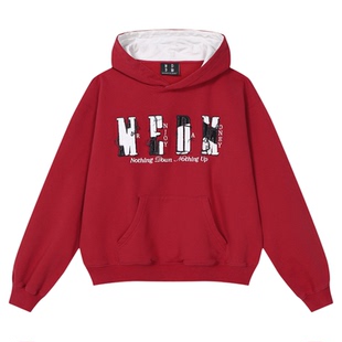 MEDM 帽里撞色贴布破坏绣花休闲帽衫潮流简约连帽情侣加绒卫衣冬