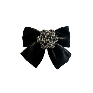 高级感水钻花朵蝴蝶结黑色丝绒顶夹半扎发夹气质优雅懒人弹簧夹子