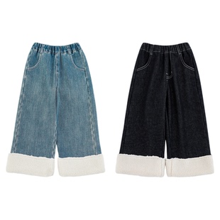 幼悠女童2025冬季新款内里加绒直筒牛仔裤加厚保暖不易褪色裤子潮