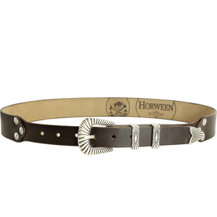 美式复古西部牛仔骑兵皮带进口霍尔文牛皮腰带镀银雕花四件套裤带