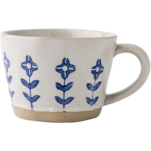 悠瓷 高颜值手绘小花马克杯家用陶瓷喝水杯粗陶咖啡杯大口径杯子