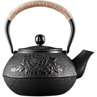 日本进口铁壶牡丹纯手工铸铁壶电陶炉煮茶壶煮茶炉烧水壶家用套装