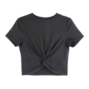 A21女装针织修身圆领短袖T恤夏季设计感皱感显身材短款打底衫女生