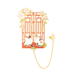 【1件8.5折】三尺鲤国潮文具藏猫猫金属书签博物文创宫猫窗花书签尺精致高档古典中国风镂空尺子高颜值礼物