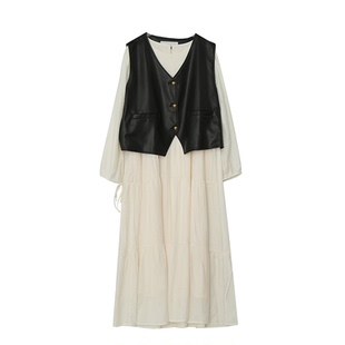 大码胖mm春季氛围感收腰马甲蛋糕长裙两件套2026年新款连衣裙春款