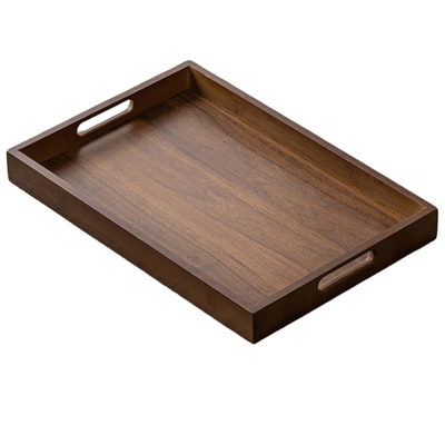 长方形托盘竹木质早餐盘黑胡桃色放茶水杯盘商用轻奢香薰下午茶盘