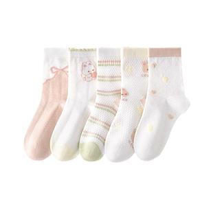 袜子女童春夏纯棉儿童夏季薄款中筒袜女孩透气网眼袜宝宝短袜童袜