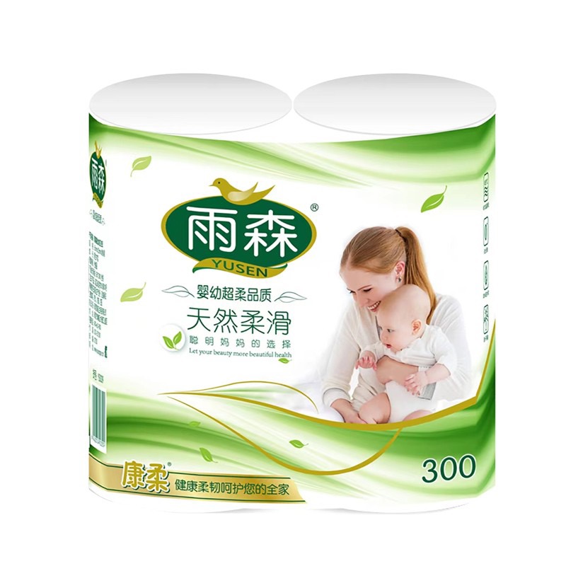 雨森卷纸300g卫生纸巾家用妇婴用纸双卷实惠装厕所无芯卷筒纸手纸