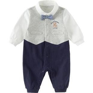 戴维贝拉A类新生儿连体衣2026春装男宝宝婴儿衣服少爷周岁礼服