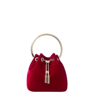 [24期免息]JIMMY CHOO/BON BON 女士宝石红色丝绒包袋JC