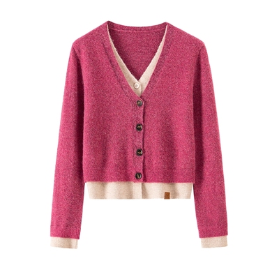 BANANACICI假两件V领毛织开衫