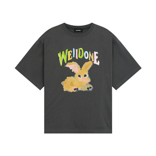 【明星同款】WE11DONE26春季新品男女同款趣味彩绘兔子短袖T恤