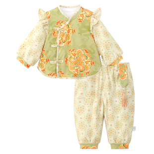 龙喜年《盘花龙》旗袍套装中式国风婴儿拜年衣服周岁女宝宝礼服冬