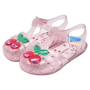 泰兰尼斯公主闪灯鞋发光水晶鞋果冻凉鞋镂空软底鞋女童粉色透明鞋