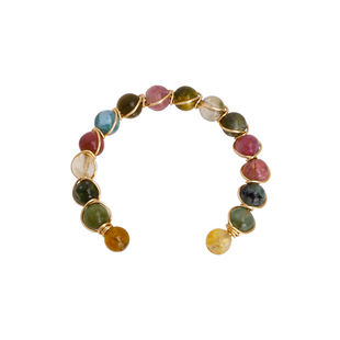 复古天然石碧玺开口戒指女轻奢小众设计高级感食指戒独特串珠饰品