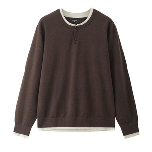 佐丹奴针织衫男装春季新款假两件拼色圆领半开襟针织毛衣13055756