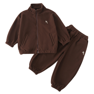 儿童秋冬季摇粒绒套装男童加绒卫衣女童运动2025新款保暖宝宝衣服