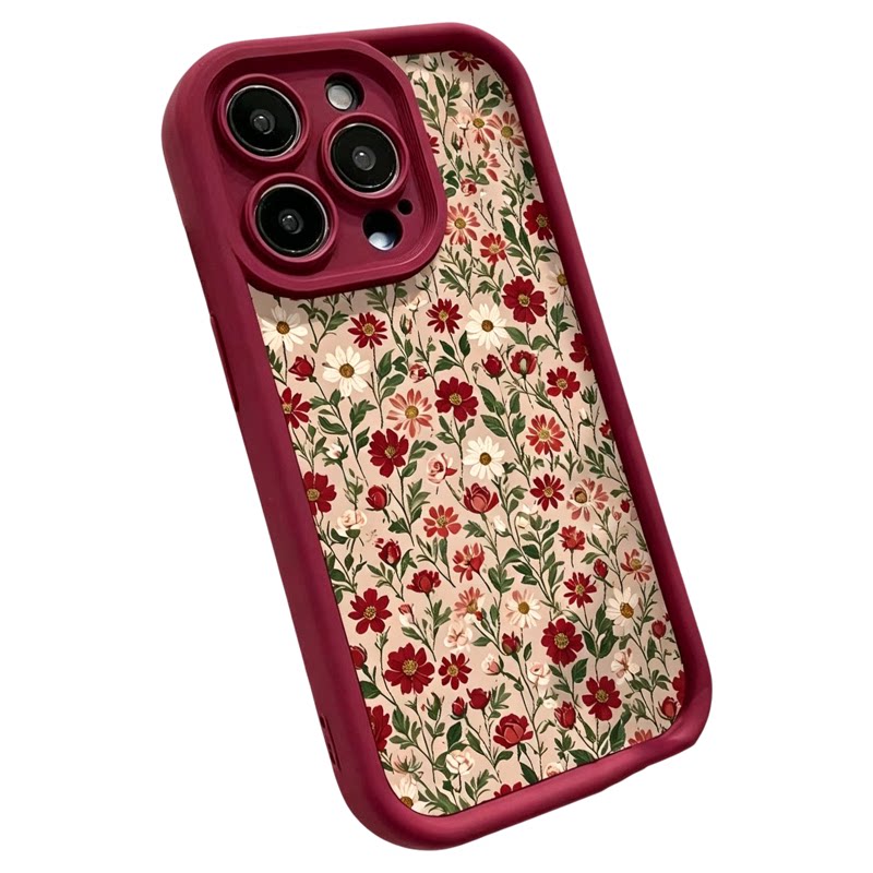 wine red daisy soft case适用iphone 11 12 13 14 15 16 plus 17 pro max XR XS MAX