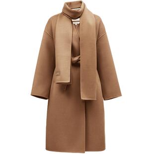 ONLY冬季100%绵羊毛质感双面呢收腰长款围巾系带毛呢大衣外套女