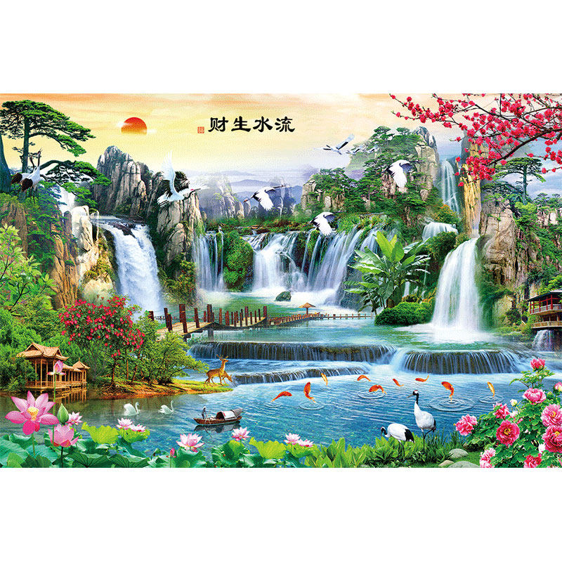 山水客厅背景墙贴加厚PP背胶自粘