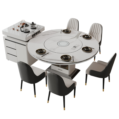 岛台餐桌内嵌转盘多功能岩板伸缩