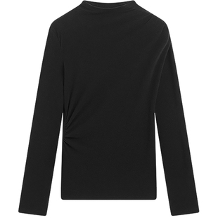 KBNE黑色高级感磨毛德绒半高领长袖打底衫女2025冬季新款针织上衣