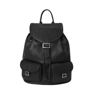 threetimes2025年超火韩系黑色皮质双肩包高级感小众女式通勤背包