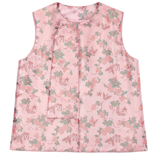 菲伊唐中式国潮复古改良印花面料对襟百搭圆领中式宽松马夹女上衣