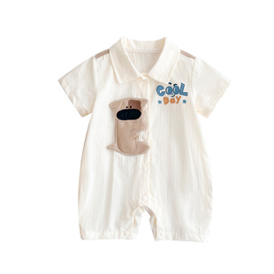 婴儿夏装衣服新生男宝宝连体衣百天超萌短袖夏季薄款纯棉外出哈衣
