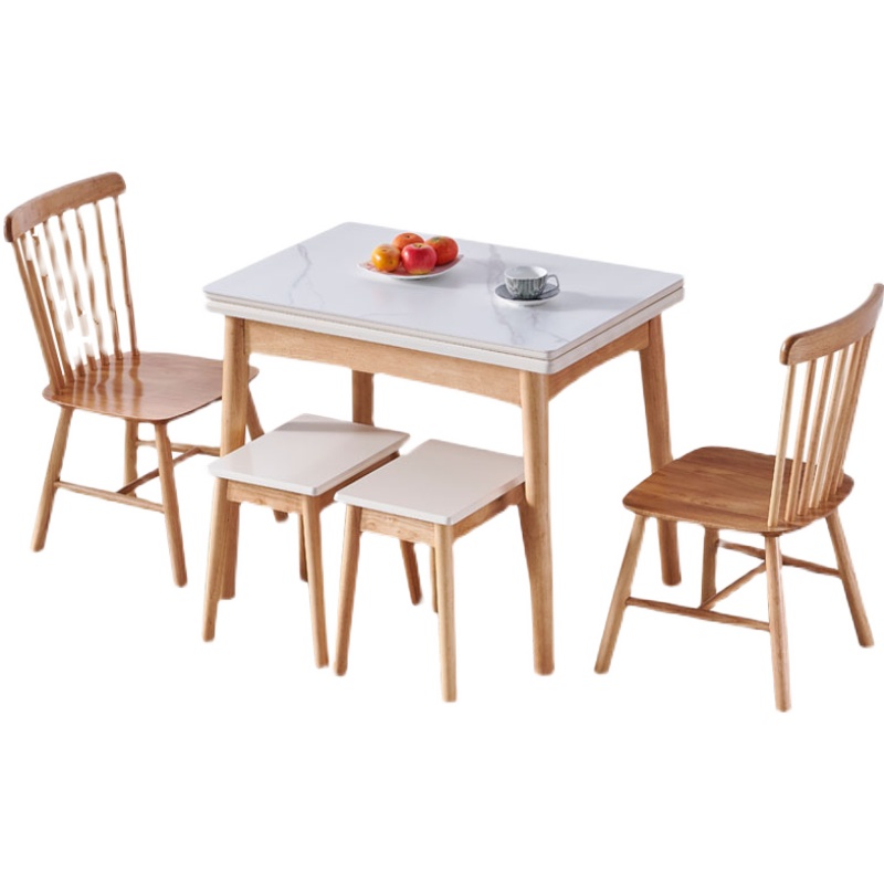 【香港包邮】小户型岩板餐桌家用折叠伸缩实木餐桌椅组合吃饭桌子