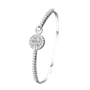 大爆闪大圆钻手镯女高级感素圈银手镯子手链轻奢小众满钻手环饰品