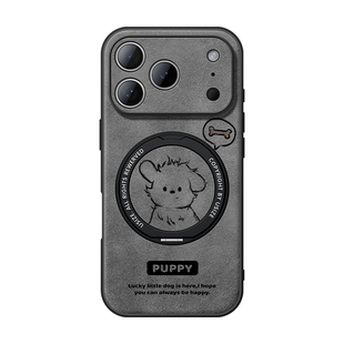 适用苹果17pro手机壳新款iphone17promax保护套磁吸带支架16pro翻毛皮14pro防摔全包可爱13帅气小狗15pro情侣