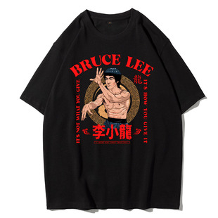 国潮美式街头李小龙t恤复古印花宽松短袖男女休闲纯棉高街上衣服