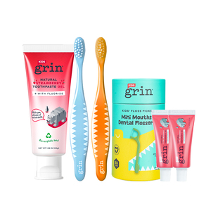 grin儿童牙膏牙线牙刷套装旅行装宝宝口腔护理套装0-3-12岁可用