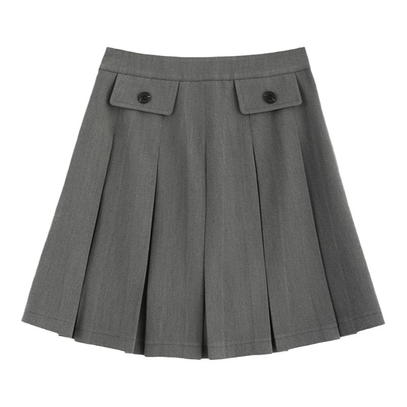 JHXC 设计感百褶半身裙女夏季薄款2022新款小个子高腰显瘦A字短裙