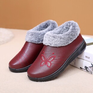 冬季加绒二棉保暖鞋防滑防水中老年奶奶皮鞋女款老北京棉鞋老人鞋