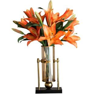 保湿手感百合花仿真花高级感逼真假花轻奢高档客厅电视柜餐桌装饰