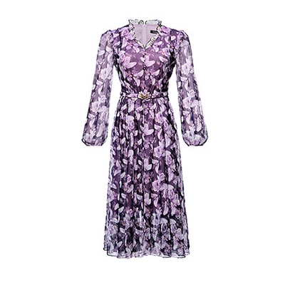 夏季度假显瘦刺绣印花V领连衣裙