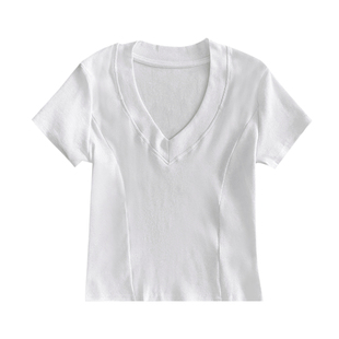 纯欲深V领短袖T恤女夏季新款收腰显瘦高级感小众纯色半袖正肩上衣