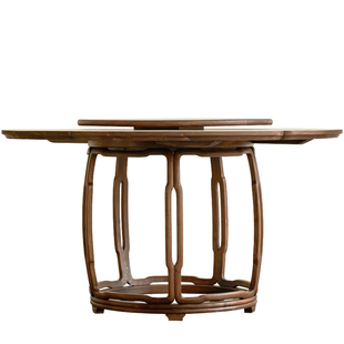 叙木新中式圆桌组合黑胡桃实木餐桌椅轻奢家用带转盘餐台高定家具