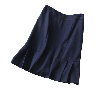 优雅女人味~职业通勤下摆百褶拼接A字及膝包臀显瘦含羊毛半身裙春