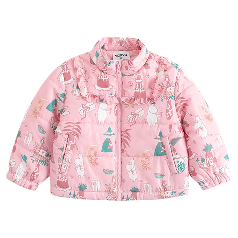 [Vauva]姆明联名正品婴儿粉色印花棉服秋冬外出女宝宝分体棉袄
