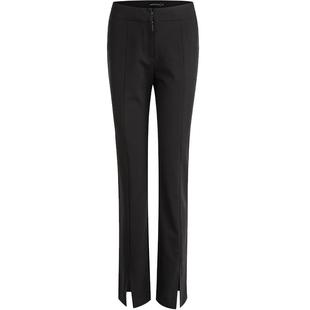 名师路春装新款女黑色裤子女显瘦百搭前面开叉垂感直筒裤女